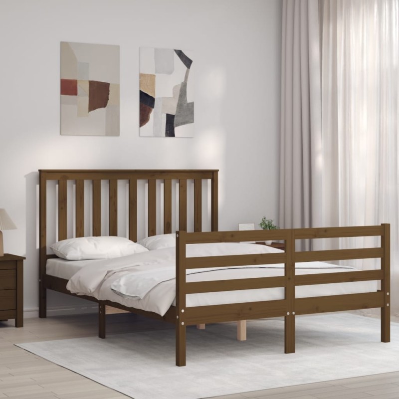 vidaXL Giroletto con Testiera Miele 4FT Small Double in Legno Massello vidaXL Giroletto con Testiera Miele 4FT Small Double in Legno Massello