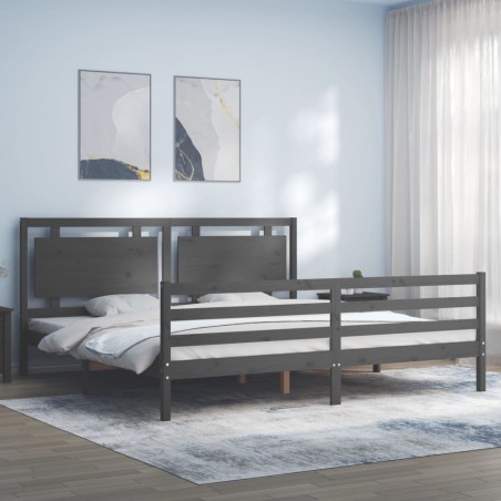 vidaXL Giroletto con Testiera Grigio 200x200 cm in Legno Massello