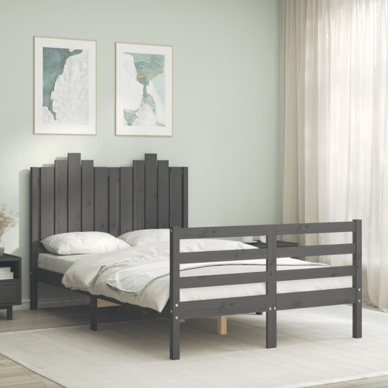 vidaXL Giroletto con Testiera Grigio 4FT Small Double Legno Massello vidaXL Giroletto con Testiera Grigio 4FT Small Double Legno Massello