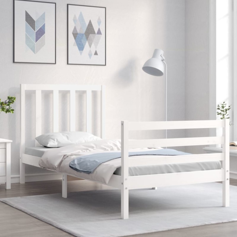 vidaXL Giroletto con Testiera Bianco 90x200 cm in Legno Massello
