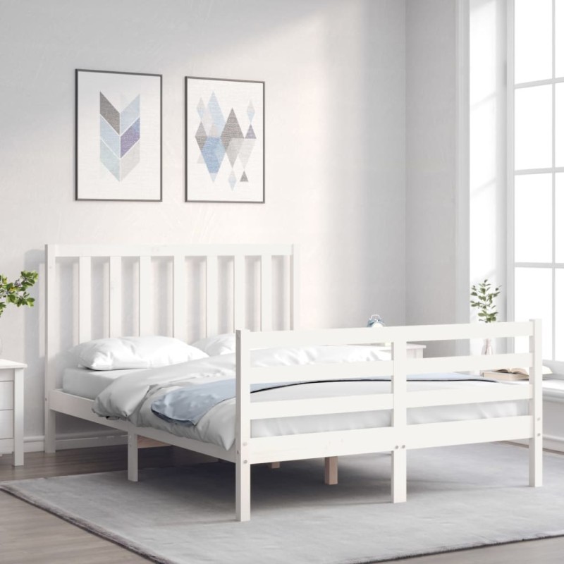 vidaXL Giroletto con Testiera Bianco 120x200 cm in Legno Massello vidaXL Giroletto con Testiera Bianco 120x200 cm in Legno Massello