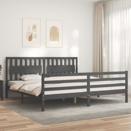 vidaXL Giroletto con Testiera Grigio 200x200 cm in Legno Massello