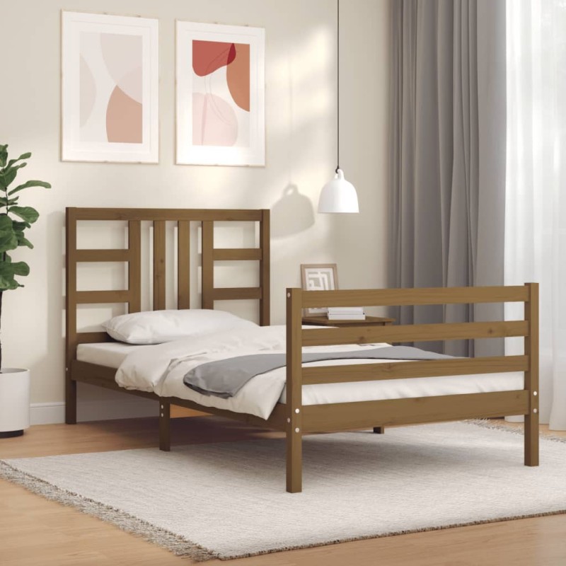vidaXL Giroletto con Testiera ambra 90x200 cm in Legno Massello vidaXL Giroletto con Testiera ambra 90x200 cm in Legno Massello