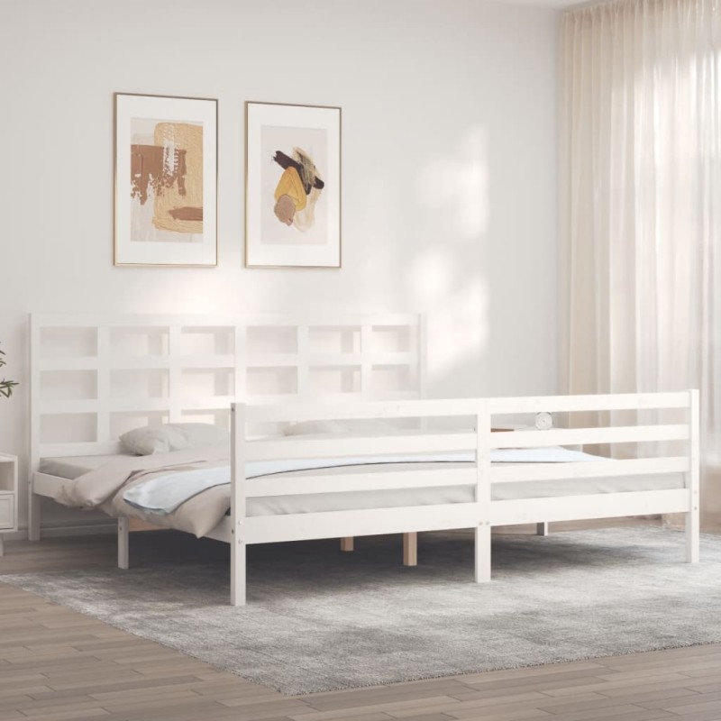 vidaXL Giroletto con Testiera Bianco 6FT Super King in Legno Massello vidaXL Giroletto con Testiera Bianco 6FT Super King in Legno Massello