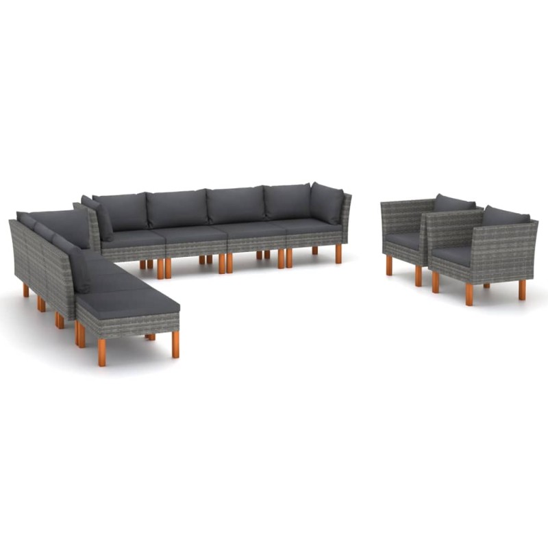 vidaXL Set Divani Giardino 10pz Polyrattan Legno di Eucalipto Grigio vidaXL Set Divani Giardino 10pz Polyrattan Legno di Eucalipto Grigio