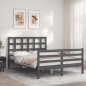 vidaXL Giroletto con Testiera Grigio 4FT Small Double Legno Massello vidaXL Giroletto con Testiera Grigio 4FT Small Double Legno Massello