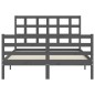 vidaXL Giroletto con Testiera Grigio 4FT Small Double Legno Massello vidaXL Giroletto con Testiera Grigio 4FT Small Double Legno Massello