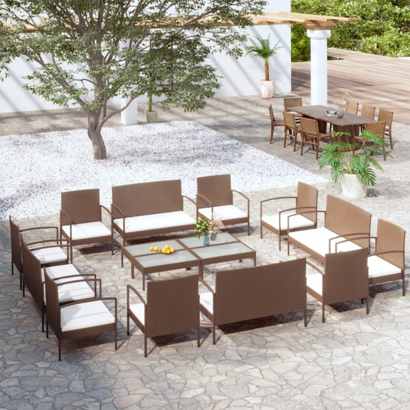 vidaXL Set Divani da Giardino 16 pz con Cuscini in Polyrattan Marrone vidaXL Set Divani da Giardino 16 pz con Cuscini in Polyrattan Marrone