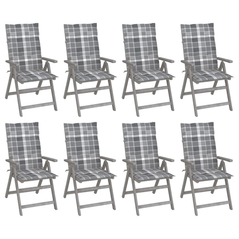 vidaXL Sedie Giardino Reclinabili 8pz Cuscini Massello Acacia Grigio vidaXL Sedie Giardino Reclinabili 8pz Cuscini Massello Acacia Grigio