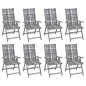 vidaXL Sedie Giardino Reclinabili 8pz Cuscini Massello Acacia Grigio vidaXL Sedie Giardino Reclinabili 8pz Cuscini Massello Acacia Grigio