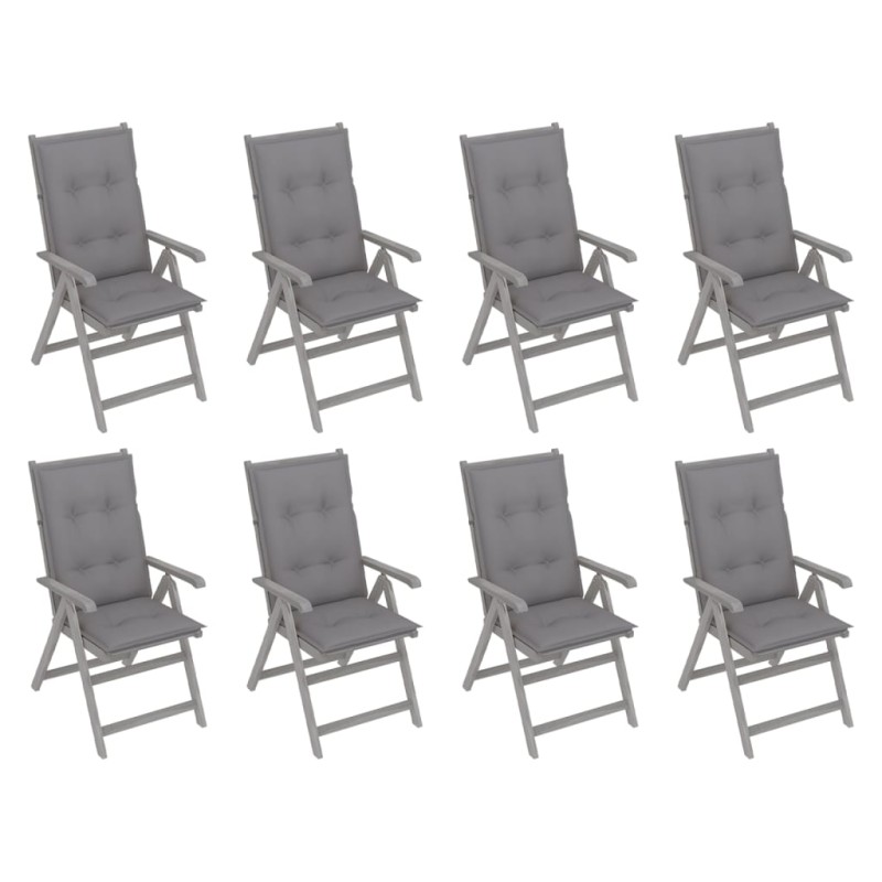 vidaXL Sedie Giardino Reclinabili 8pz Cuscini Massello Acacia Grigio vidaXL Sedie Giardino Reclinabili 8pz Cuscini Massello Acacia Grigio