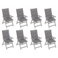 vidaXL Sedie Giardino Reclinabili 8pz Cuscini Massello Acacia Grigio vidaXL Sedie Giardino Reclinabili 8pz Cuscini Massello Acacia Grigio