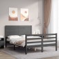 vidaXL Giroletto con Testiera Grigio 140x190 cm in Legno Massello vidaXL Giroletto con Testiera Grigio 140x190 cm in Legno Massello