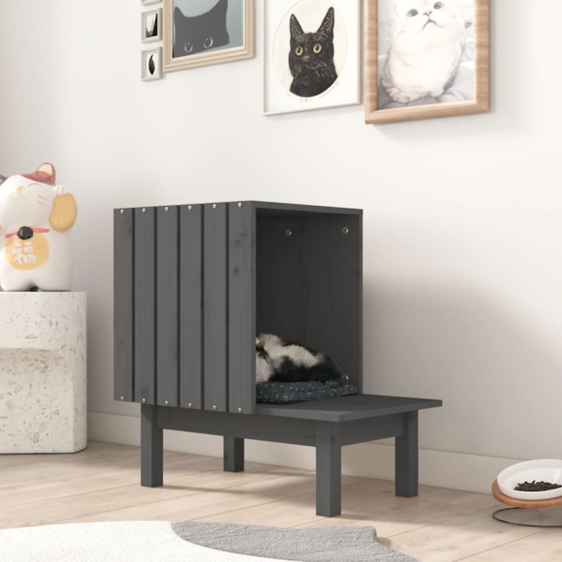 Casetta per Gatti Grigia 60x36x60 cm in Legno Massello di Pino Casetta per Gatti Grigia 60x36x60 cm in Legno Massello di Pino