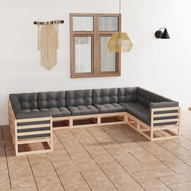 vidaXL Set Divani da Giardino 9 pz con Cuscini Legno Massello di Pino vidaXL Set Divani da Giardino 9 pz con Cuscini Legno Massello di Pino