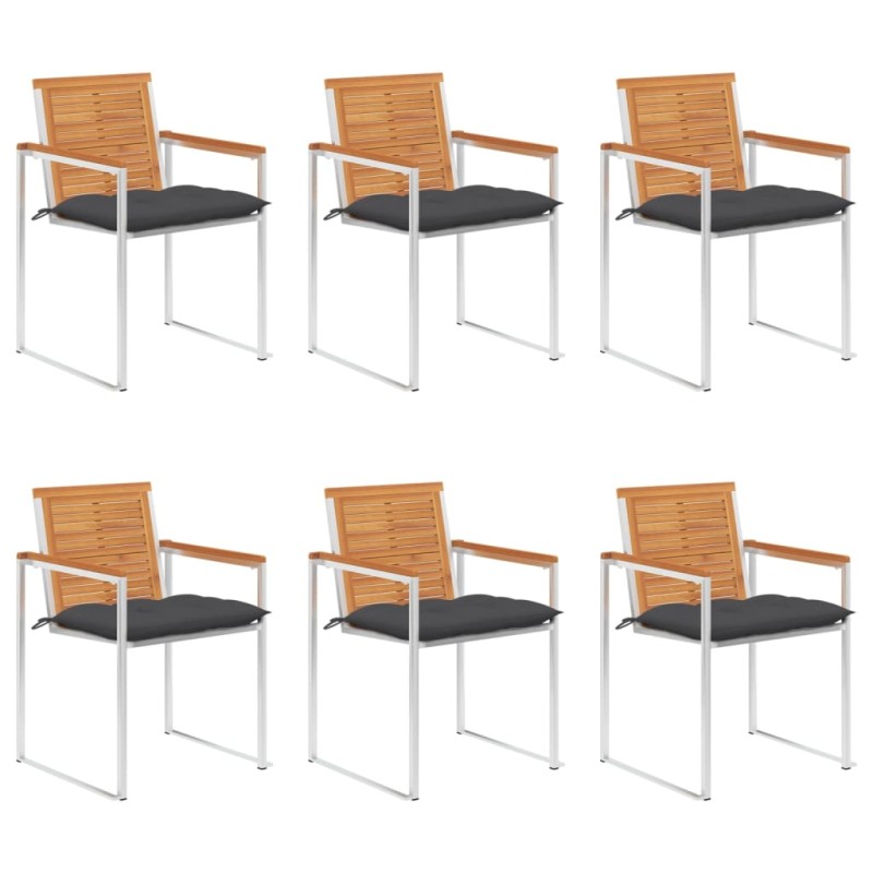 vidaXL Sedie da Giardino con Cuscini 6 pz in Legno Massello di Acacia vidaXL Sedie da Giardino con Cuscini 6 pz in Legno Massello di Acacia