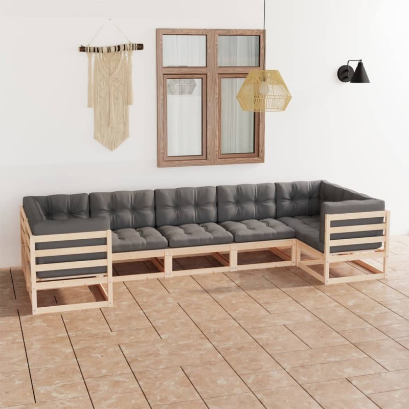 vidaXL Set Salotto Giardino 7 pz Cuscini Antracite Legno Massello Pino vidaXL Set Salotto Giardino 7 pz Cuscini Antracite Legno Massello Pino