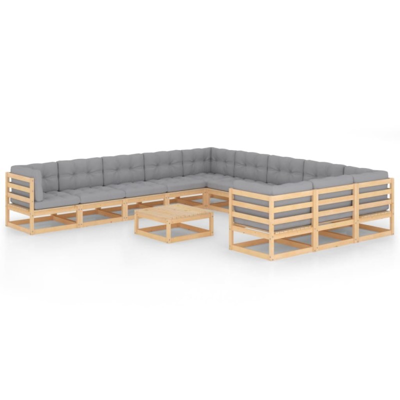vidaXL Set Divani da Giardino 12 pz con Cuscini Legno Massello di Pino vidaXL Set Divani da Giardino 12 pz con Cuscini Legno Massello di Pino