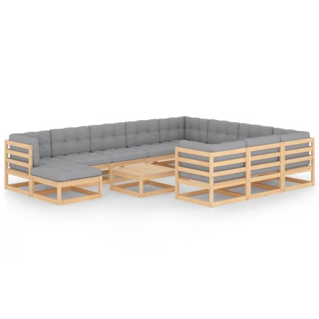 vidaXL Set Divani da Giardino 12 pz con Cuscini Legno Massello di Pino