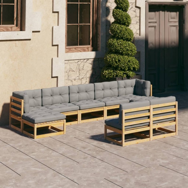 vidaXL Set Divani da Giardino 9 pz con Cuscini Legno Massello di Pino vidaXL Set Divani da Giardino 9 pz con Cuscini Legno Massello di Pino