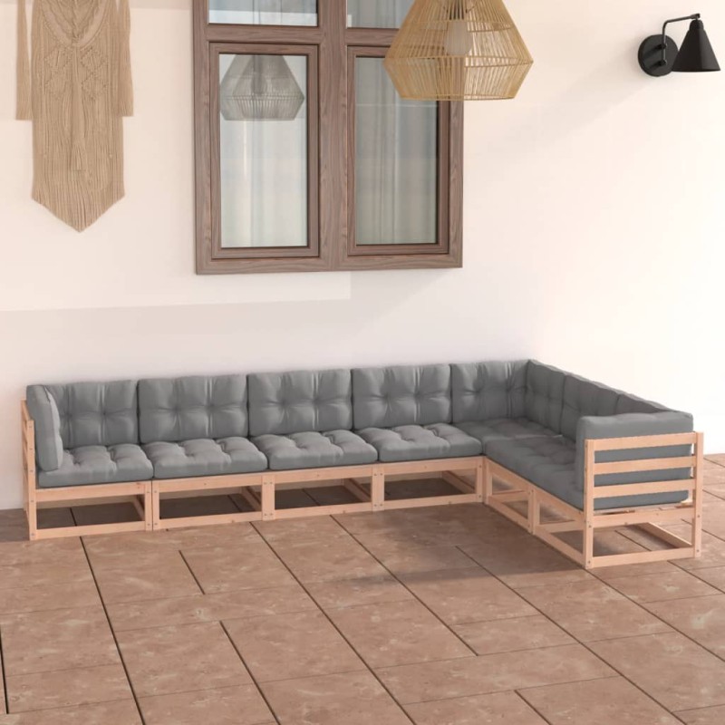 vidaXL Set Salotto Giardino 7 pz Cuscini Antracite Legno Massello Pino vidaXL Set Salotto Giardino 7 pz Cuscini Antracite Legno Massello Pino