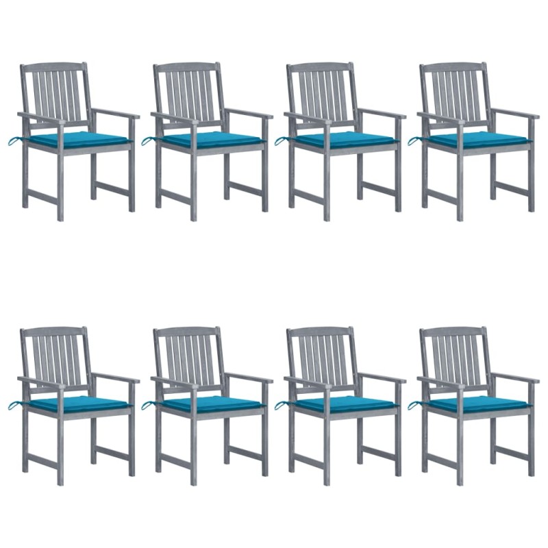 vidaXL Sedie da Giardino con Cuscini 8 pz in Massello di Acacia Grigie vidaXL Sedie da Giardino con Cuscini 8 pz in Massello di Acacia Grigie