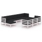 vidaXL Set Divani da Giardino 10 pz Cuscini Bianchi Massello di Pino vidaXL Set Divani da Giardino 10 pz Cuscini Bianchi Massello di Pino