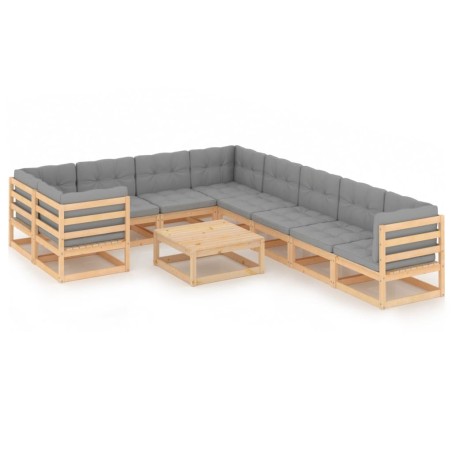 vidaXL Set Salotto Giardino 10pz Cuscini Antracite Legno Massello Pino