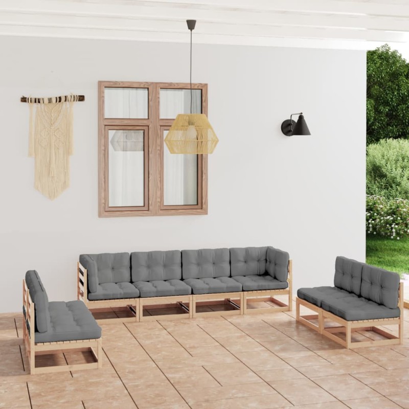 vidaXL Set Divani da Giardino 8 pz con Cuscini Legno Massello Pino vidaXL Set Divani da Giardino 8 pz con Cuscini Legno Massello Pino