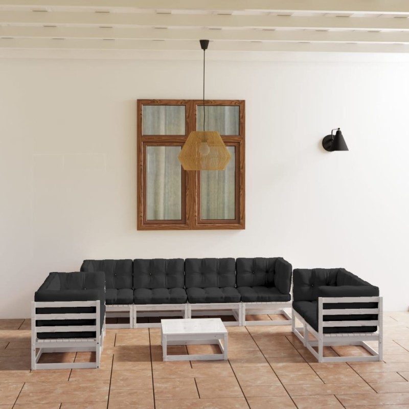 vidaXL Set Divani da Giardino 9 pz con Cuscini Legno Massello di Pino vidaXL Set Divani da Giardino 9 pz con Cuscini Legno Massello di Pino