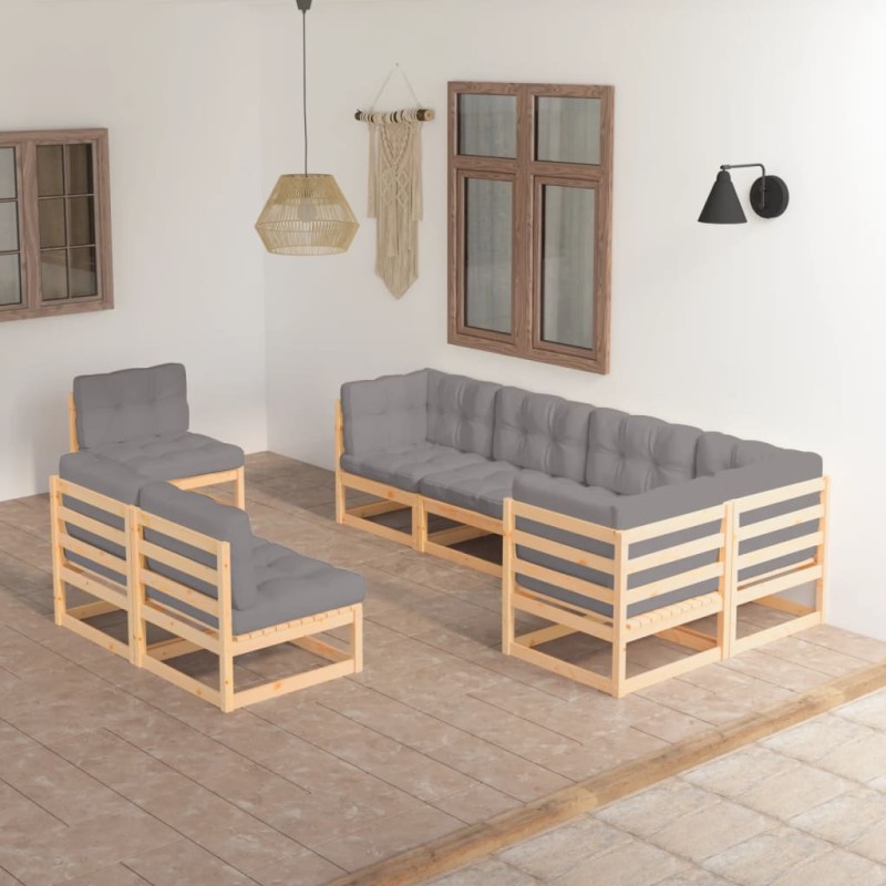 vidaXL Set Divani da Giardino 8 pz con Cuscini Legno Massello di Pino