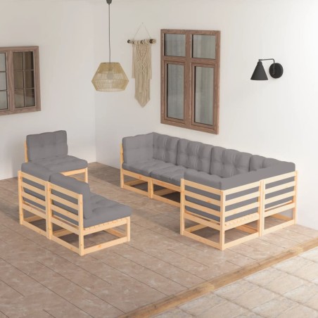 vidaXL Set Divani da Giardino 8 pz con Cuscini Legno Massello di Pino