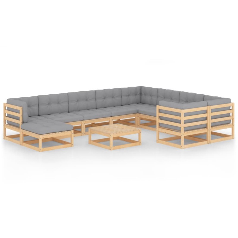 vidaXL Set Divani Giardino 11 pz con Cuscini in Legno Massello di Pino vidaXL Set Divani Giardino 11 pz con Cuscini in Legno Massello di Pino