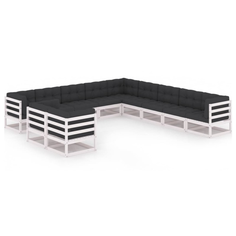 vidaXL Set Divani da Giardino 11pz con Cuscini Massello di Pino Bianco vidaXL Set Divani da Giardino 11pz con Cuscini Massello di Pino Bianco