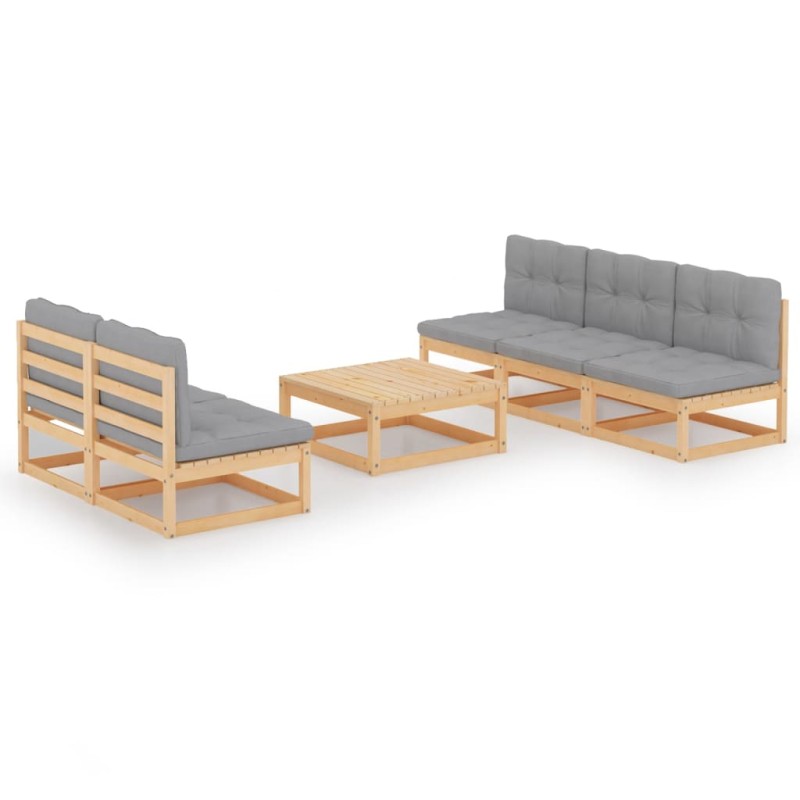 vidaXL Set Divani da Giardino 6 pz con Cuscini Legno Massello di Pino vidaXL Set Divani da Giardino 6 pz con Cuscini Legno Massello di Pino