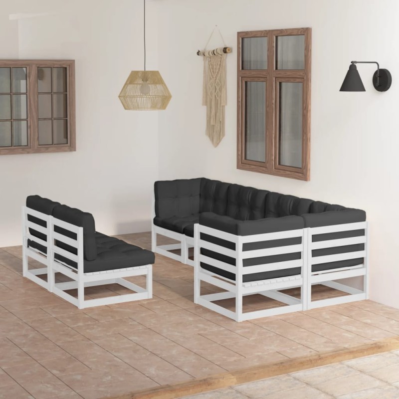 vidaXL Set Divani da Giardino 7 pz con Cuscini Legno Massello di Pino