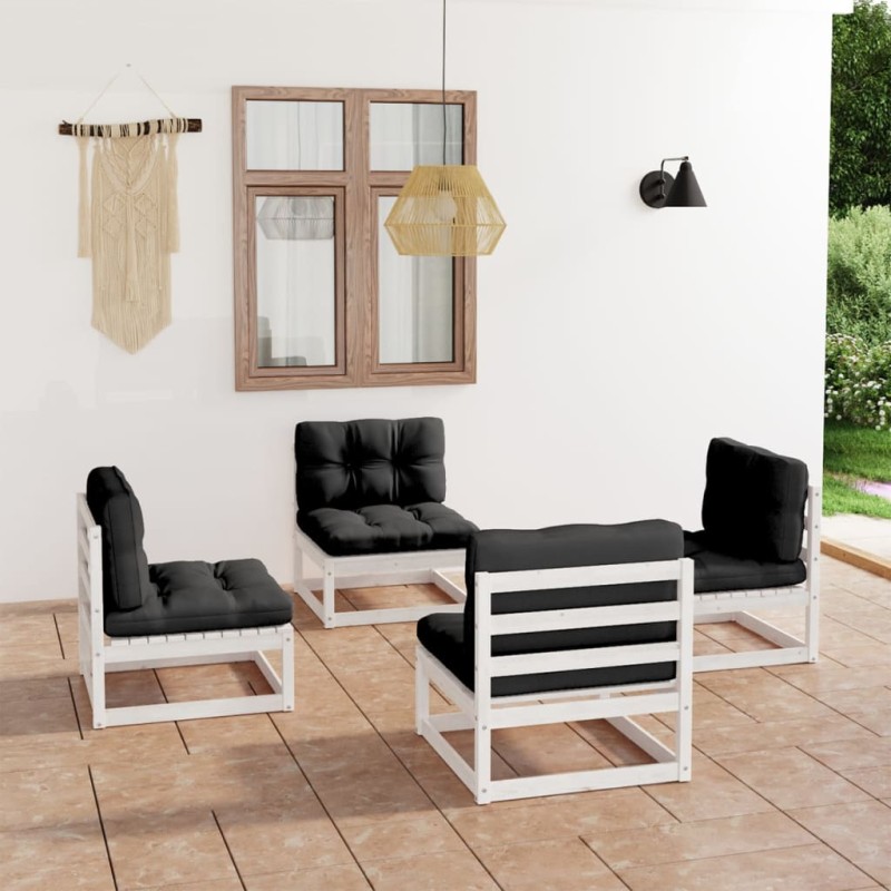 vidaXL Set Divani da Giardino 4 pz con Cuscini Legno Massello Pino vidaXL Set Divani da Giardino 4 pz con Cuscini Legno Massello Pino