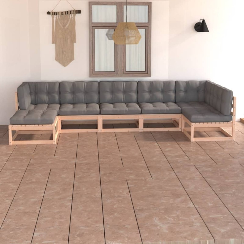 vidaXL Set Divani da Giardino 7 pz con Cuscini Legno Massello di Pino