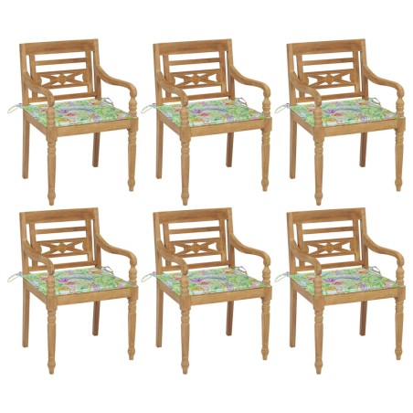 vidaXL Sedie Batavia con Cuscini 6 pz in Legno Massello di Teak