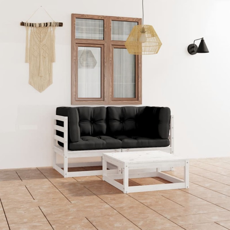 vidaXL Set Divani da Giardino 3 pz con Cuscini Legno Massello di Pino vidaXL Set Divani da Giardino 3 pz con Cuscini Legno Massello di Pino