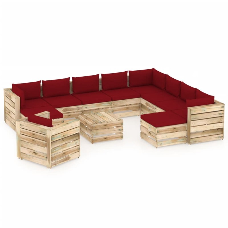 vidaXL Set Salotto da Giardino con Cuscini 12pz Legno Impregnato Verde vidaXL Set Salotto da Giardino con Cuscini 12pz Legno Impregnato Verde