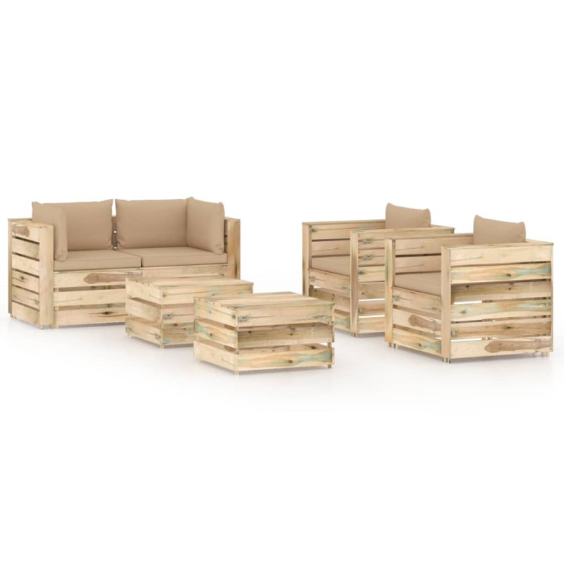 vidaXL Set Salotto da Giardino con Cuscini 6 pz Legno Impregnato Verde vidaXL Set Salotto da Giardino con Cuscini 6 pz Legno Impregnato Verde
