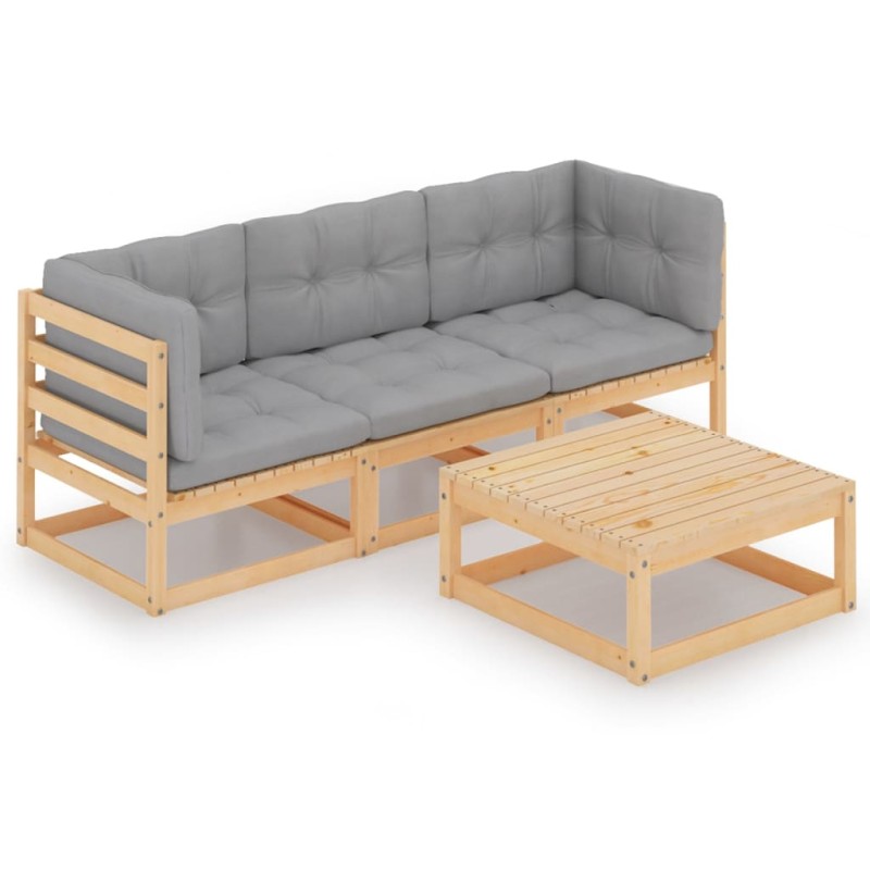 vidaXL Set Divani da Giardino 4 pz con Cuscini Legno Massello Pino vidaXL Set Divani da Giardino 4 pz con Cuscini Legno Massello Pino