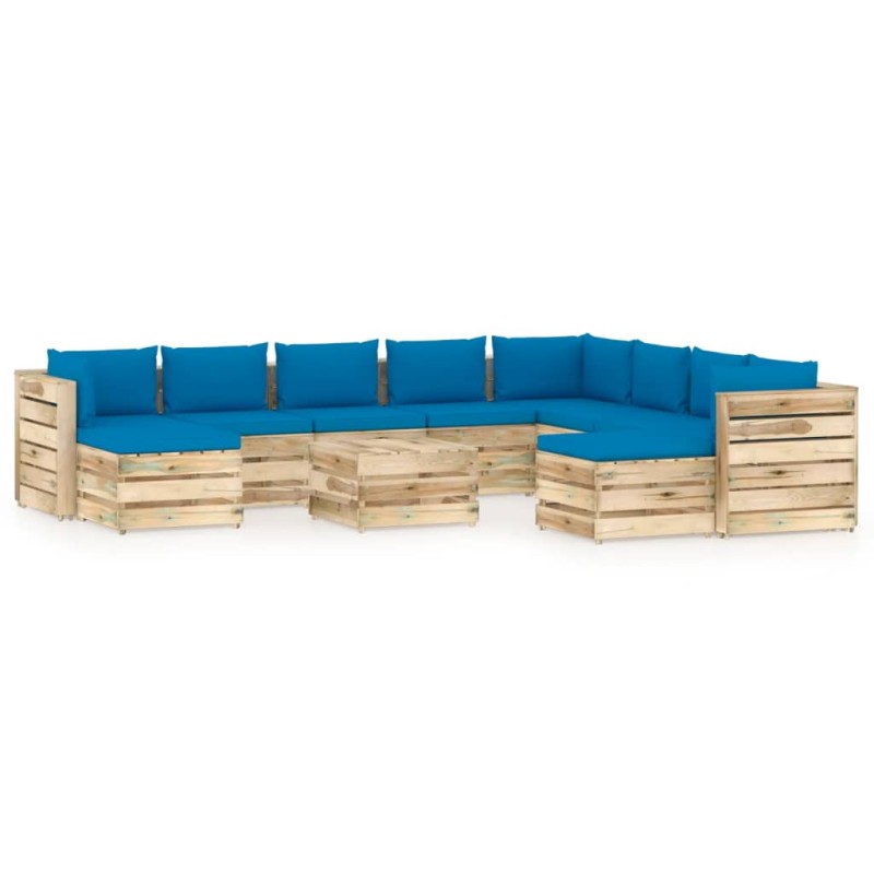 vidaXL Set Salotto da Giardino con Cuscini 11pz Legno Impregnato Verde vidaXL Set Salotto da Giardino con Cuscini 11pz Legno Impregnato Verde