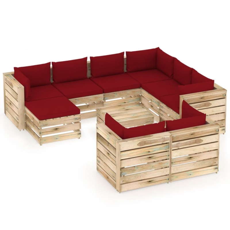 vidaXL Set Salotto da Giardino con Cuscini 10pz Legno Impregnato Verde vidaXL Set Salotto da Giardino con Cuscini 10pz Legno Impregnato Verde