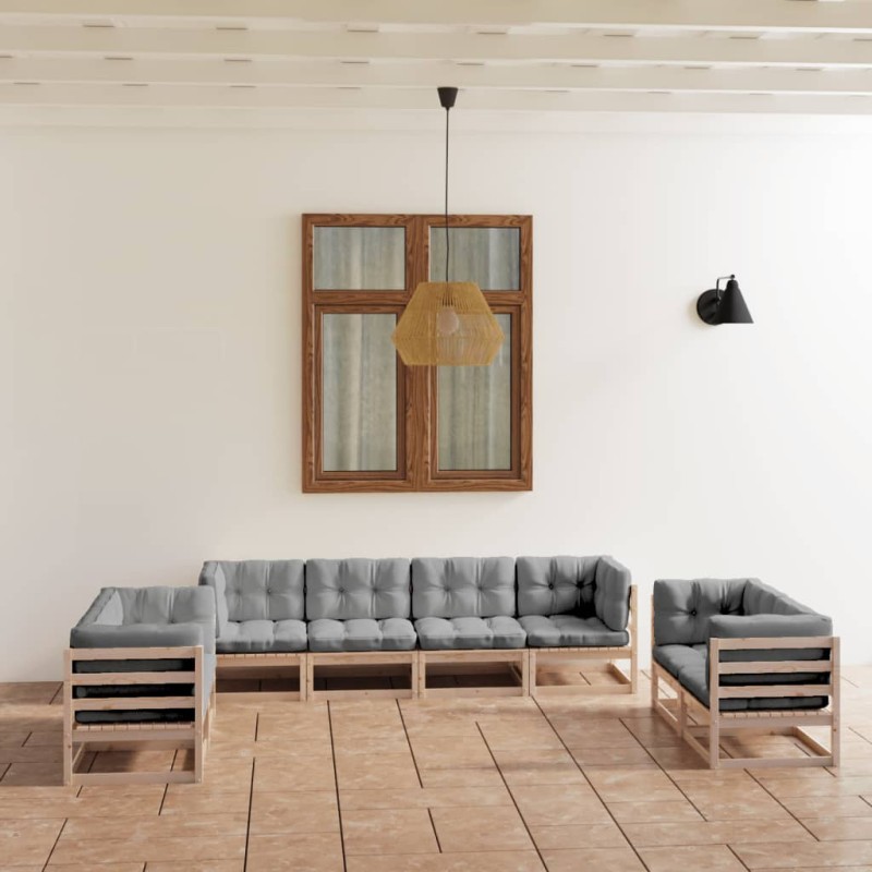 vidaXL Set Divani da Giardino 8 pz con Cuscini Legno Massello di Pino vidaXL Set Divani da Giardino 8 pz con Cuscini Legno Massello di Pino