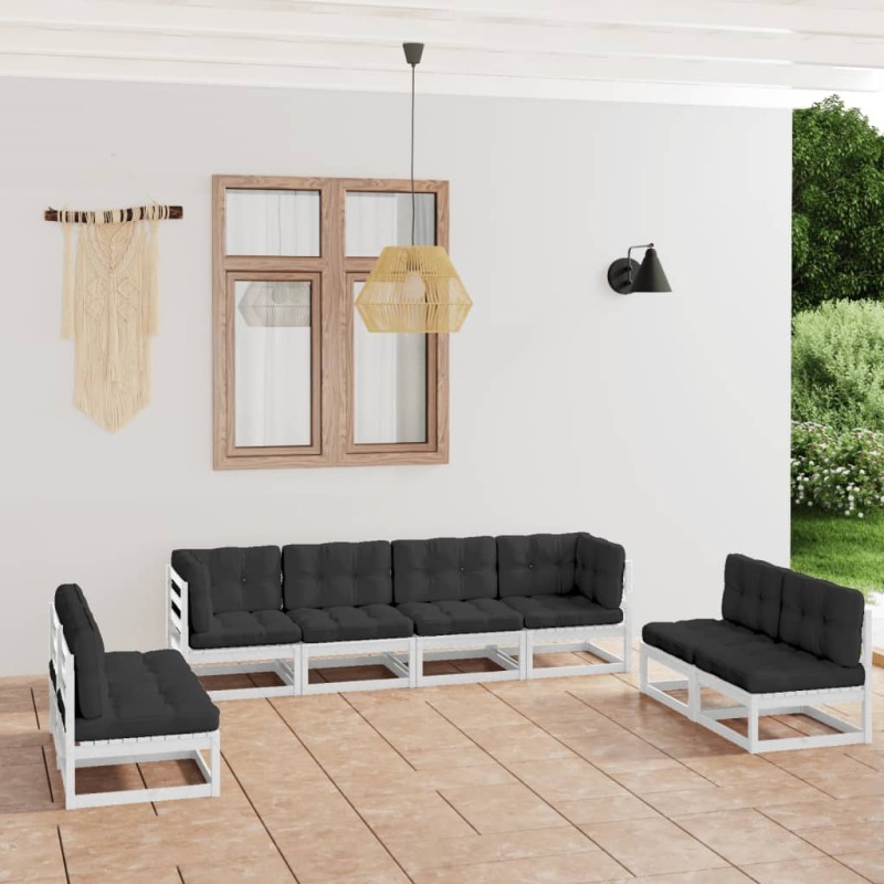 vidaXL Set Divani da Giardino 8 pz con Cuscini Legno Massello Pino vidaXL Set Divani da Giardino 8 pz con Cuscini Legno Massello Pino