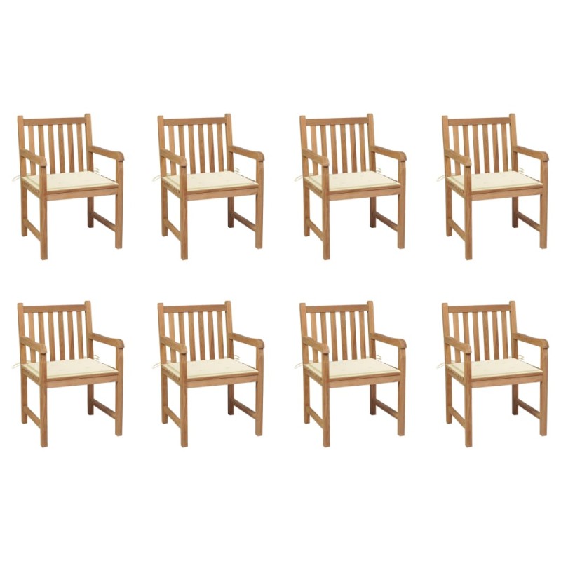 vidaXL Sedie da Giardino 8 pz con Cuscini Crema in Massello di Teak vidaXL Sedie da Giardino 8 pz con Cuscini Crema in Massello di Teak