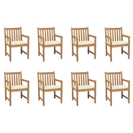 vidaXL Sedie da Giardino 8 pz con Cuscini Crema in Massello di Teak