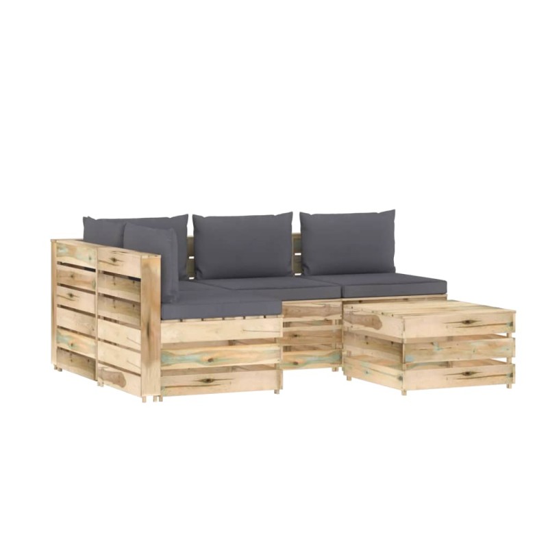 vidaXL Set Salotto da Giardino con Cuscini 5 pz Legno Impregnato Verde vidaXL Set Salotto da Giardino con Cuscini 5 pz Legno Impregnato Verde